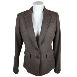 Banana Republic Wool Tweed Blazer Single Breasted Elbow Patch Brown Size 6